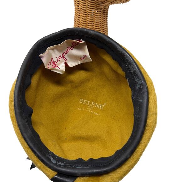 VTG 50s Selene Duchess Fur Italy Wool Felt Pill Box Hat Schiaparelli Paris Gold - Picture 5 of 9